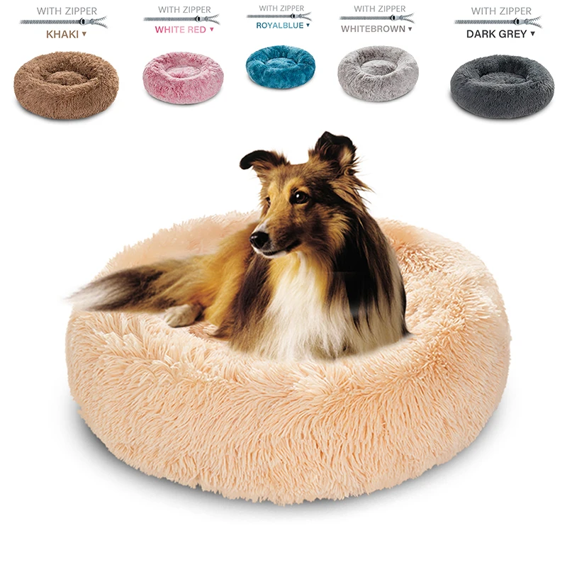 

Round Long Plush Dog Bed Cat Mat Washable Donut Samll Large Dog House Pet Products Soft Washable Cat Bed Cute Waterproof Kennel