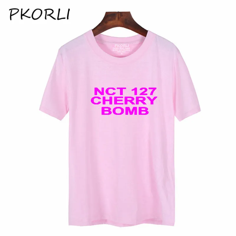 Pkorli Kpop Nct 127 Футболка с принтом вишневой бомбы для мужчин и женщин хлопковая