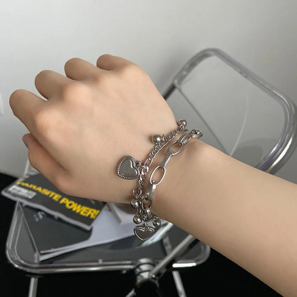 

Couple Simple Heart Shape Bracelet Silver Color Valentine Day Bracelet Fashion Women Man Promise Bracelet Lover Jewelry Gift