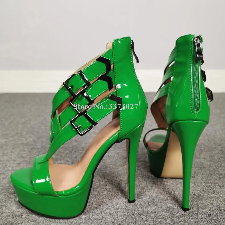 Сандалии женские из лакированной кожи босоножки на шпильке и платформе с