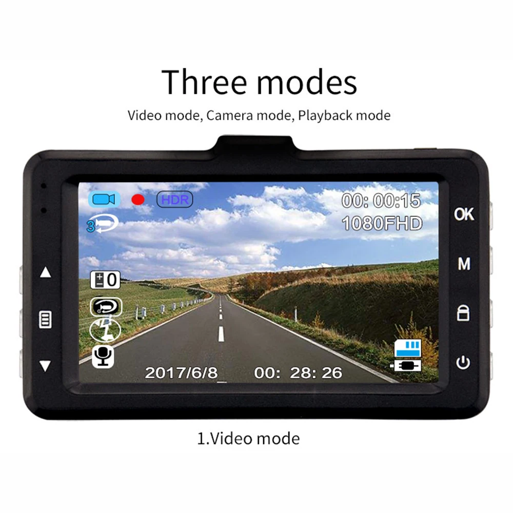 3 "Автомобильный видеорегистратор камера для автомобиля Full HD 1080P DVR 170 градусов