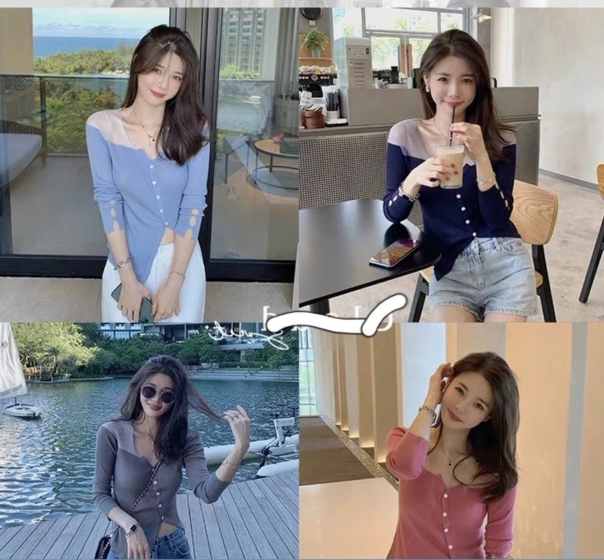 

Small cardigan knitted with ice feeling, gentle and light mesh stitching knitted jacket knitted women sweatshirts vintage