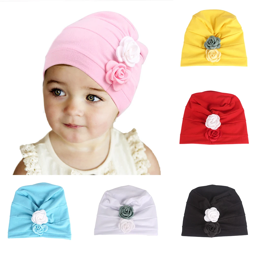 Зимняя теплая детская шапочка-Тюрбан повязка на голову цветок эластичные