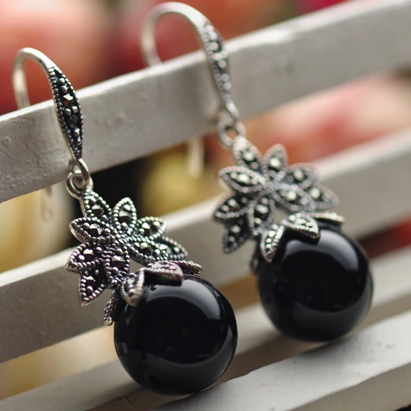 Женские серьги с натуральным зеленым камнем из стерлингового серебра 925 пробы