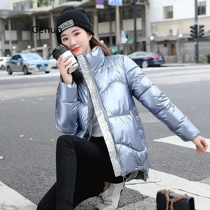 Bright Face Down Cotton Padded Coat Women 2021 Winter New Style Women's Bread Coat Stand-Up Collar Padded Jacket Women