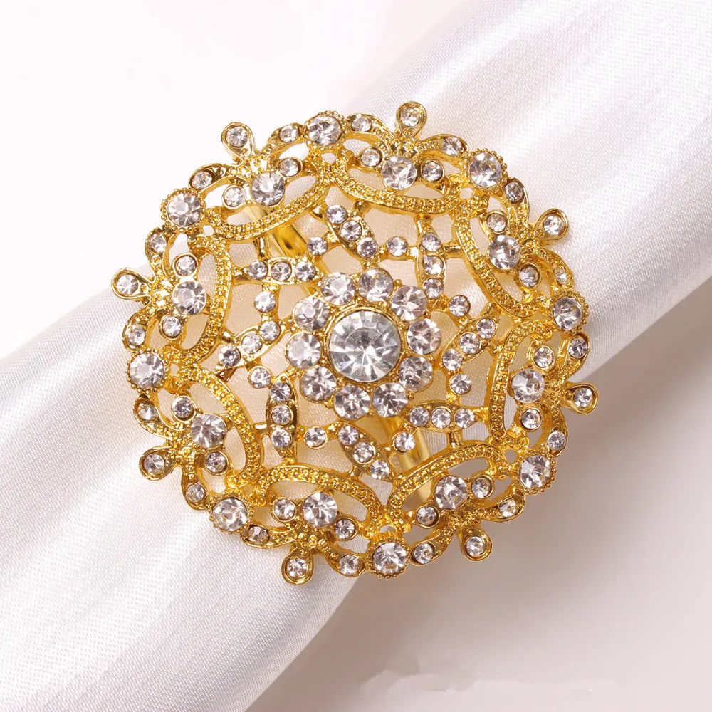 

Golden hollow diamond-studded napkin ring table top decoration for family gatherings, hotel weddings and western food decoration