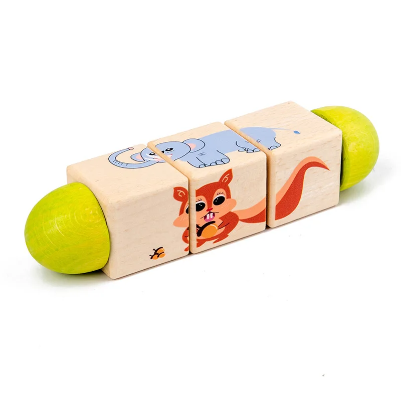 

Children Wooden Animals Rotating Puzzle Blocks Montessori Infant Early Education Animals Cognitive Learning Jigsaw Toys For kids