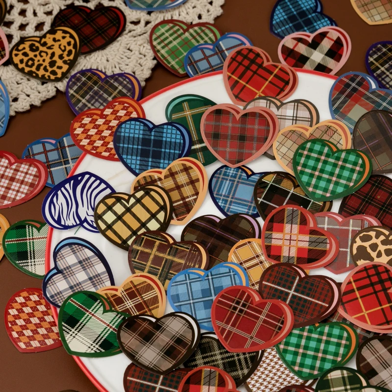 

20Packs Wholesale Stickers Basic Lattice Heart Fabric Check Pattern Box Package Masking Diary Scrapbooking 4CM Free shipping