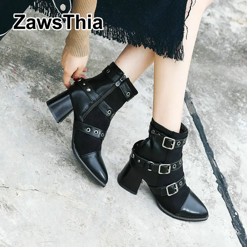 ZawsThia/мотоботы на толстом каблуке с острым носком Ботинки martin Обувь высоком из