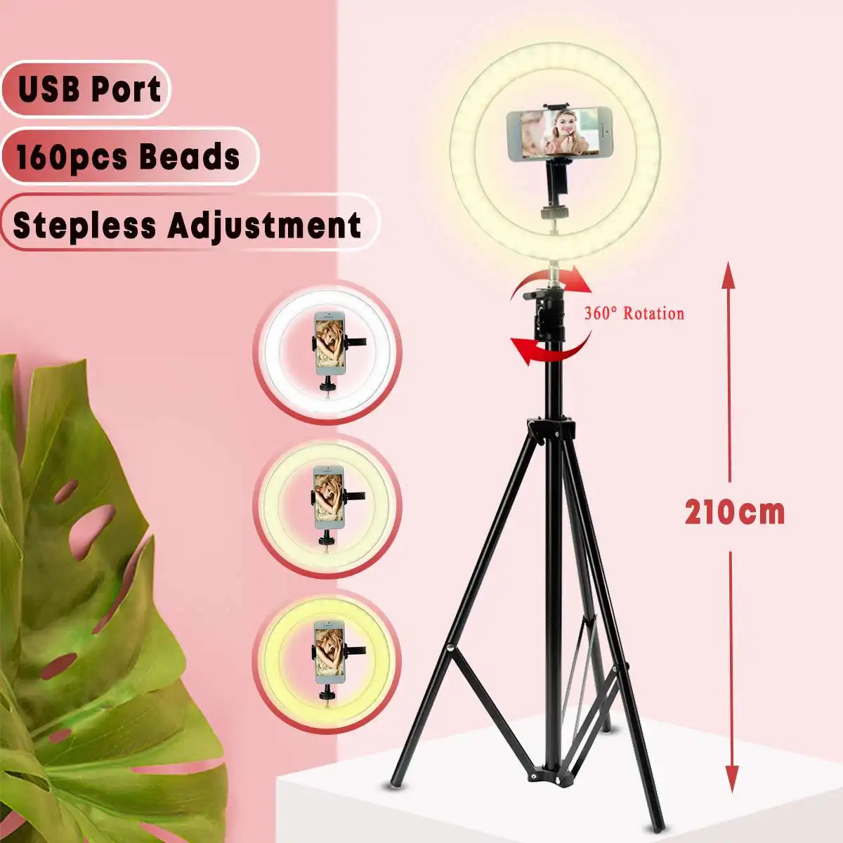 Светодиодный кольцевой светильник 10 &quotс регулируемой яркостью штатив для