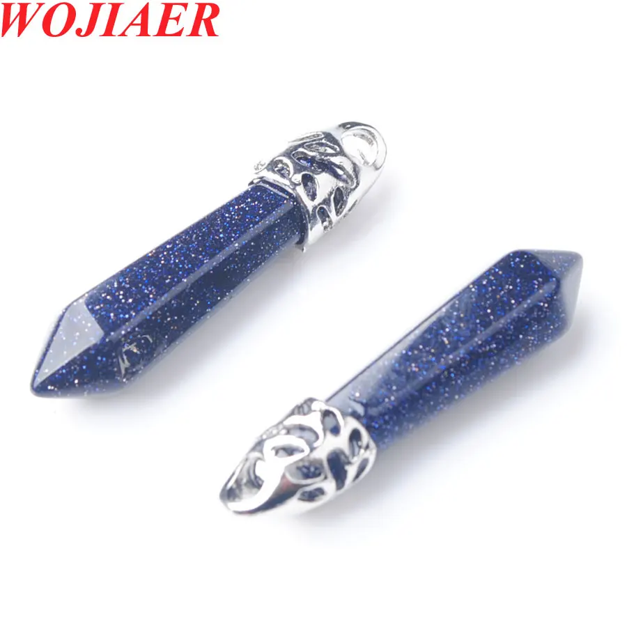 

2PCS Natural Hexagonal Blue Sand Gem Stone Charms Pendant Findings for Jewelry Making Women Necklace Earrings DIY PZ9002