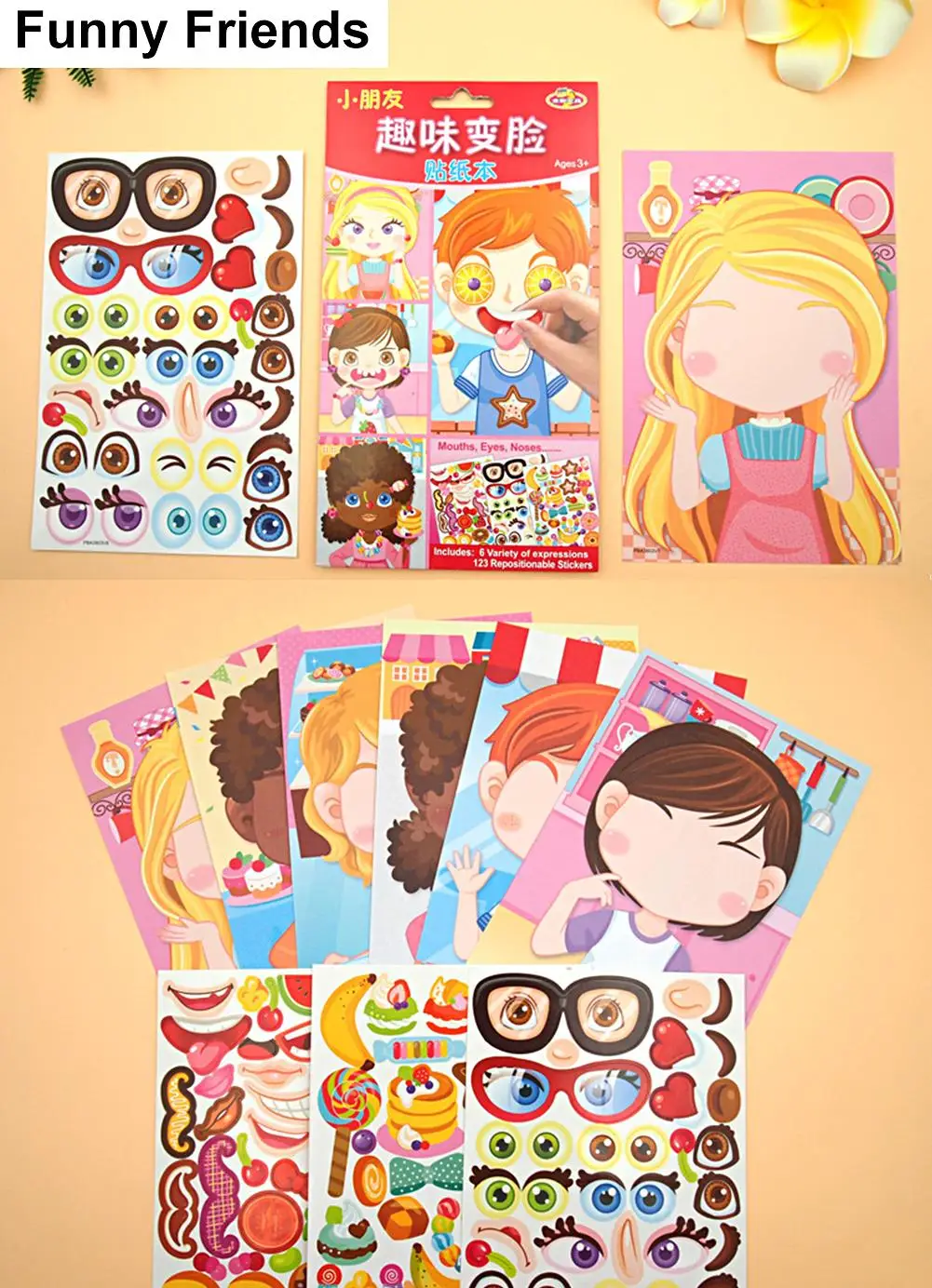 

Kids DIY Reusable Stickers Make a Princess Cartoon Animals Dinosaur Change Face Puzzle Games Assemble Toys For Children Gifts