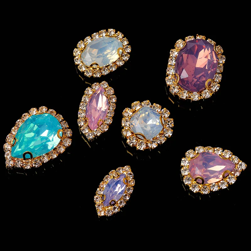 Блестящие недорогие опаловые 12p каплевидные овальные нашивные смолы Стразы