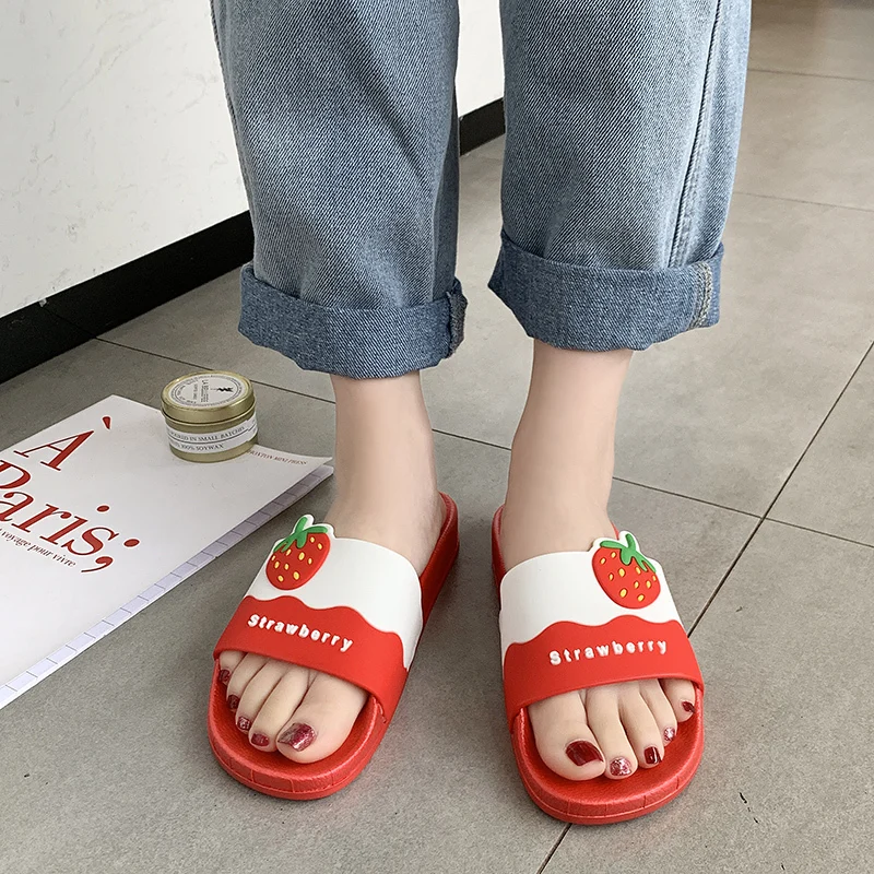 Милые женские летние тапочки из искусственной кожи с рисунком фруктов Пляжные