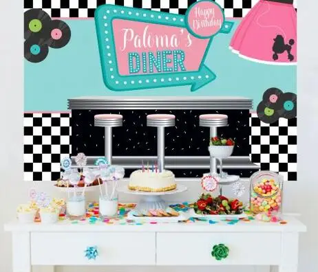 50s Diner торт фон в виде изображения стола носок хоп персонализированные вечерние