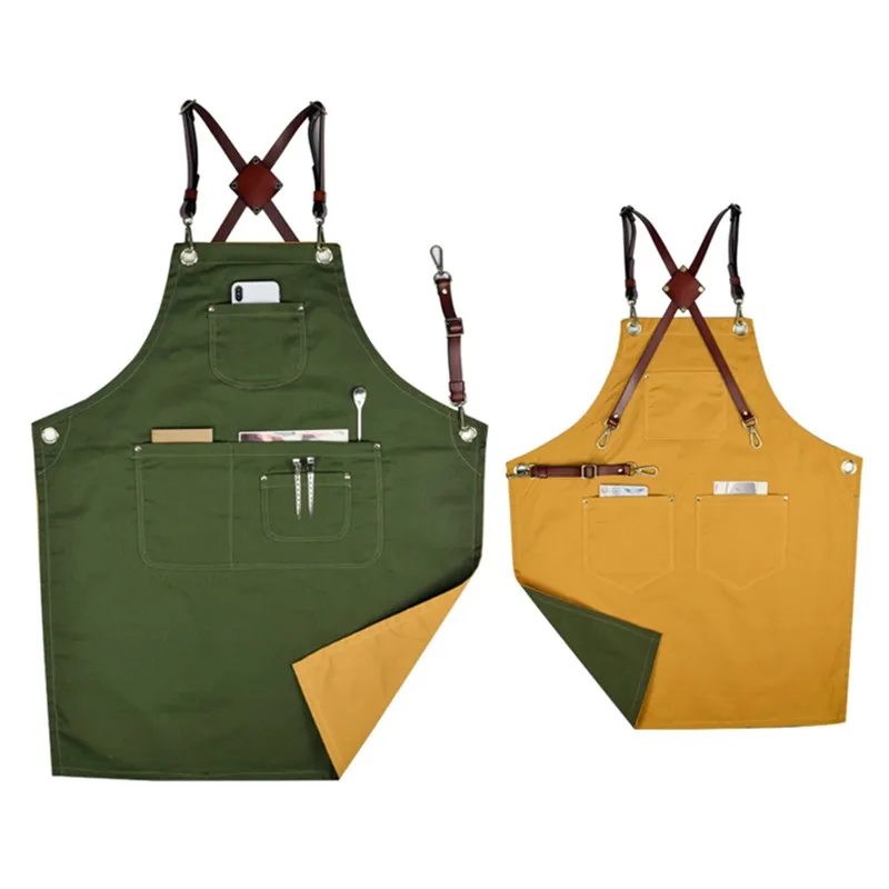 Двухсторонний хлопковый фартук перекрещивающийся ремень официанты бариста