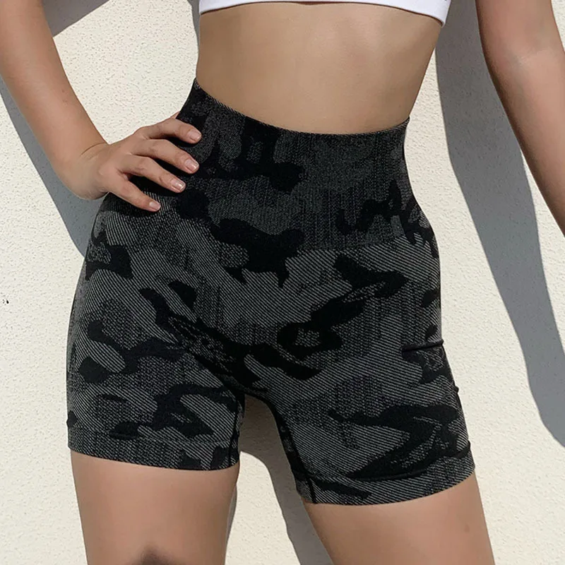 

2020 YOGA SHORTS sexy tight hips high waist nude elastic breathable camouflage pants manufacturers direct sales