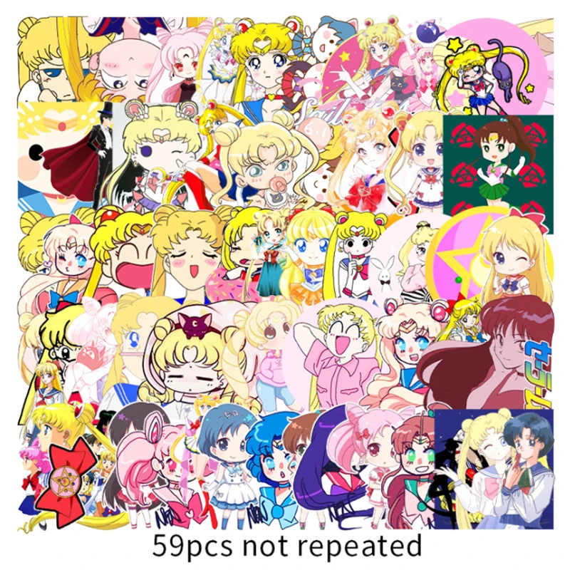 

59 pcs Sailor Moon Warrior Graffiti Waterproof Skateboard Travel Suitcase Phone Laptop Luggage Stickers Cute Kids Girl Toys