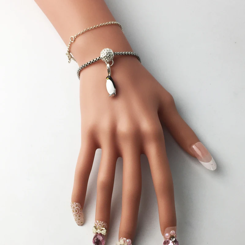 Бусины-переноски из серебра 925 пробы с черным и белым фианитом |