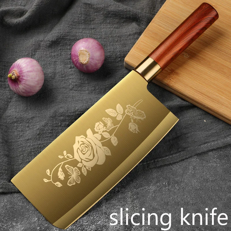Golden Titanium Plated Kitchen Knives Bone Chef Silcing Fruit Meat Cutters |