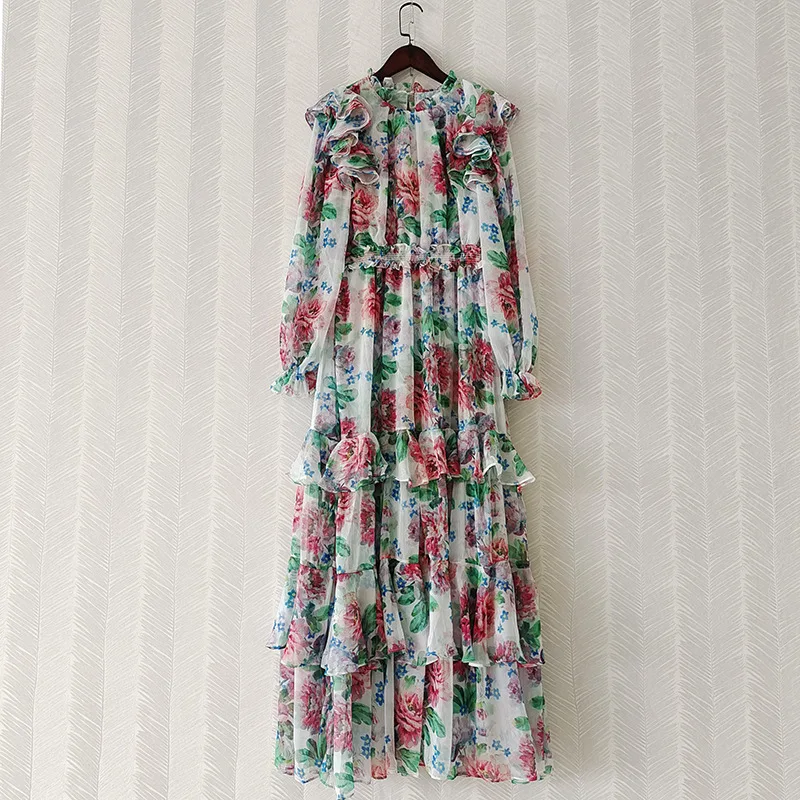 

Женское шифоновое платье runways, элегантное шифоновое платье с цветочным принтом, модель A190 на весну, 2021