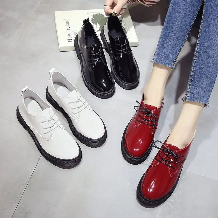 

Korean Shoes Casual Female Sneakers Oxfords Women's Low Heels British Style Autumn Round Toe Flats 2020 Cross Leather Summer