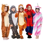 Пижама-кигуруми в виде паука, Льва, панды, единорога, комбинезон, зимняя фланелевая теплая одежда для сна для маленьких девочек, детская пижама для мальчиков, аниме, Детская Пижама