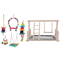 bird hanging shredding swing chew birds ladder bell toys wood play stand and stainless steel tray pet bird frame