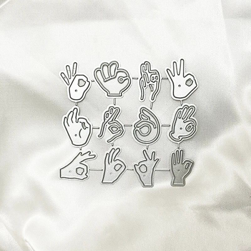

12pcs/set Hand Gesture Metal Cutting Dies Scrapbooking Stencil for Card Making Album Decor Paper Craft DIY Gift