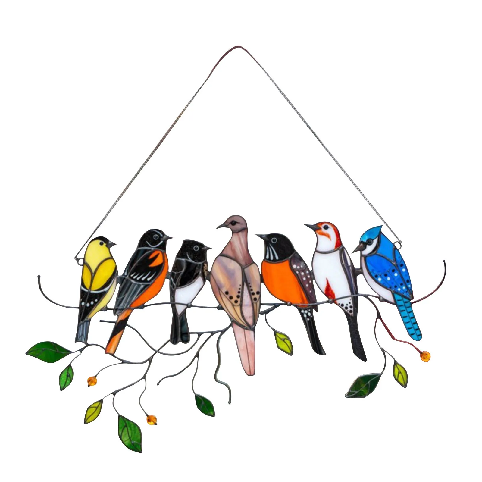 

Room decoration pendant Multicolor Birds on a Wire High Stained Glass Window Panel Bird Series Ornamen Jewelry pendant