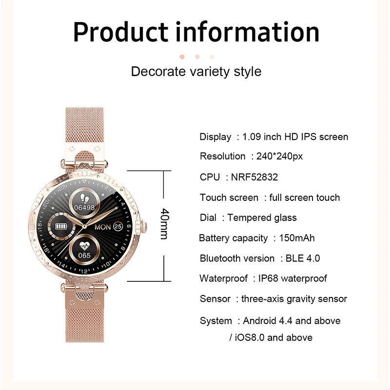

Smart Watch Women 2020 Fashion Lady watch Clock Fitness Bracelet Full Touch Round Screen Ladies Smartwatch Heart Rate Monitor
