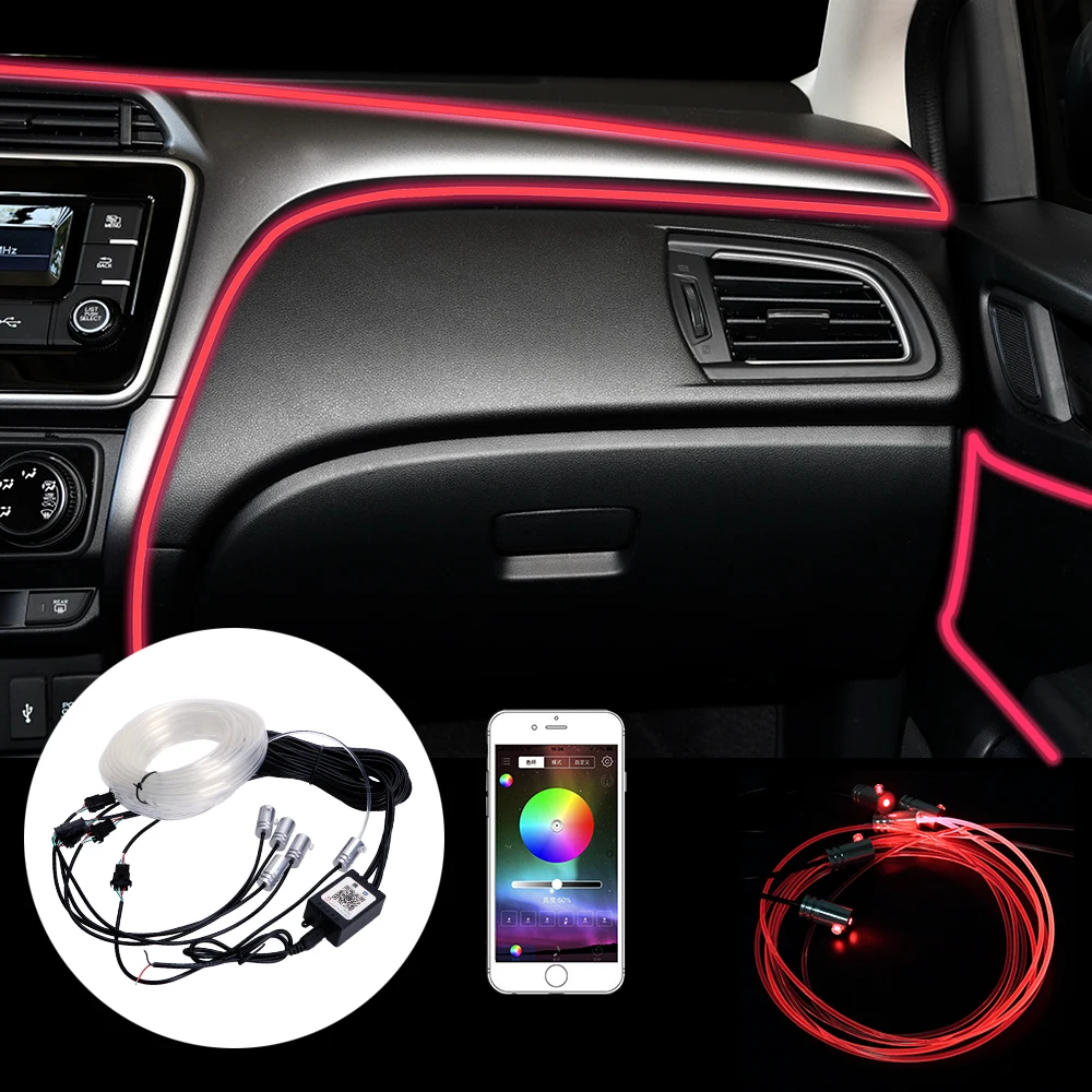 LEEPEE RGB App Control автомобильный Стайлинг интерьерный светильник 6 метров волоконно