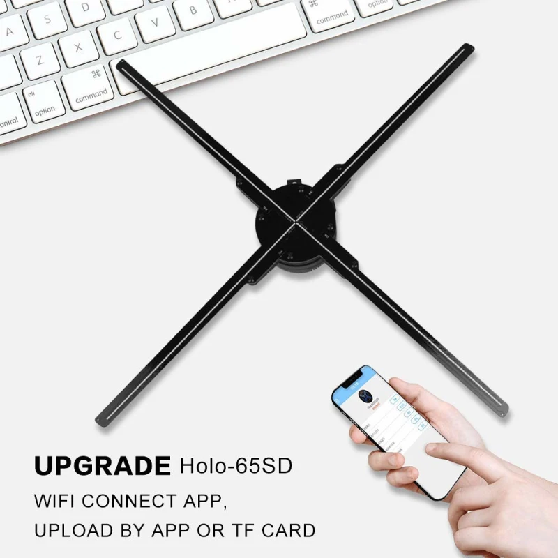 

4-Leaf Hd Naked Eye Fan 3D Holographic Projection Advertising light Stereo Rotating Image Air Imaging with App Control WiFi
