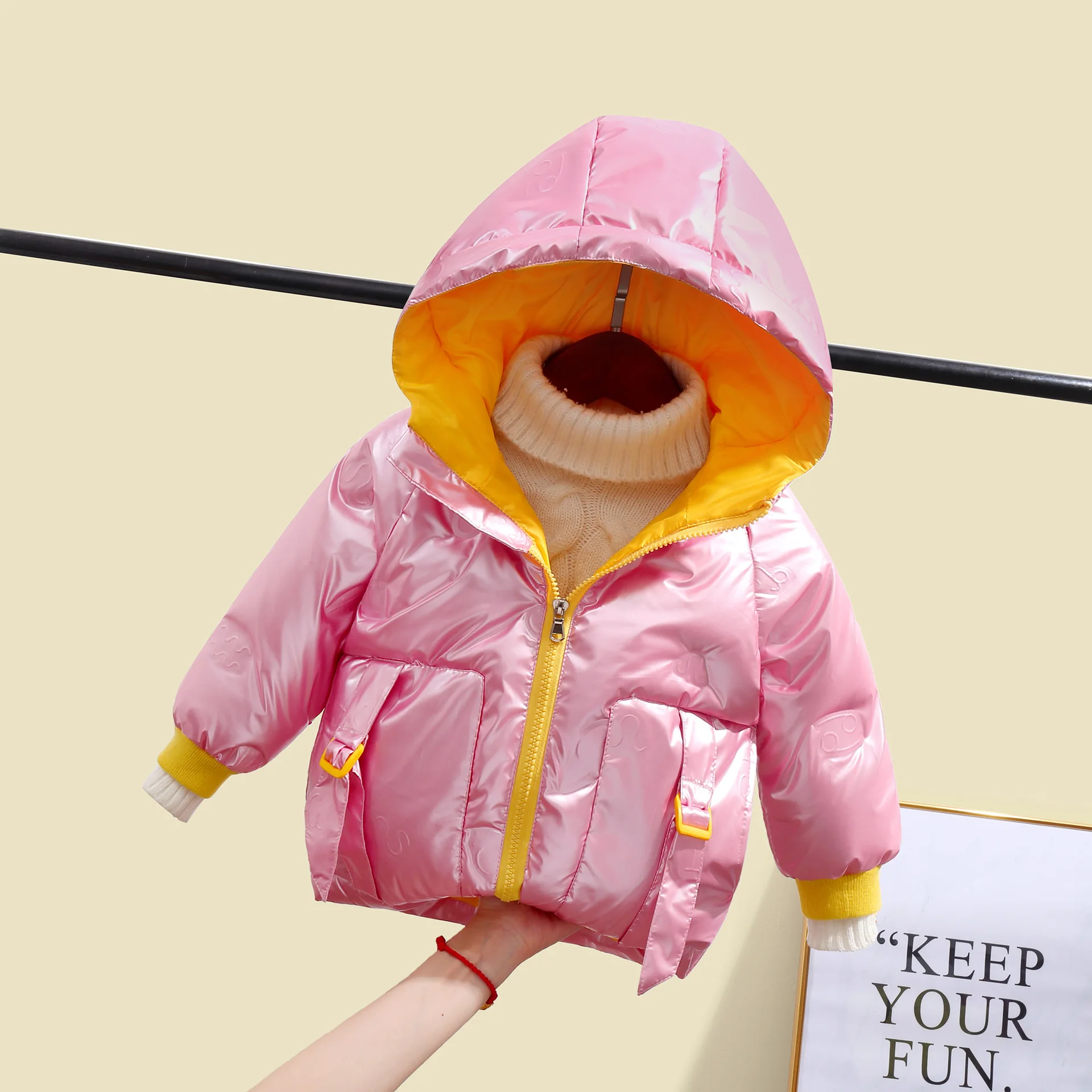 

Thick Children's Down Jacket Boys and Girls Hooded Candy Color Baby Coat for Kids