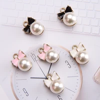10pcspack imitation pearl bow floating enamel charms alloy pendant fit for bracelet diy fashion jewelry accessories