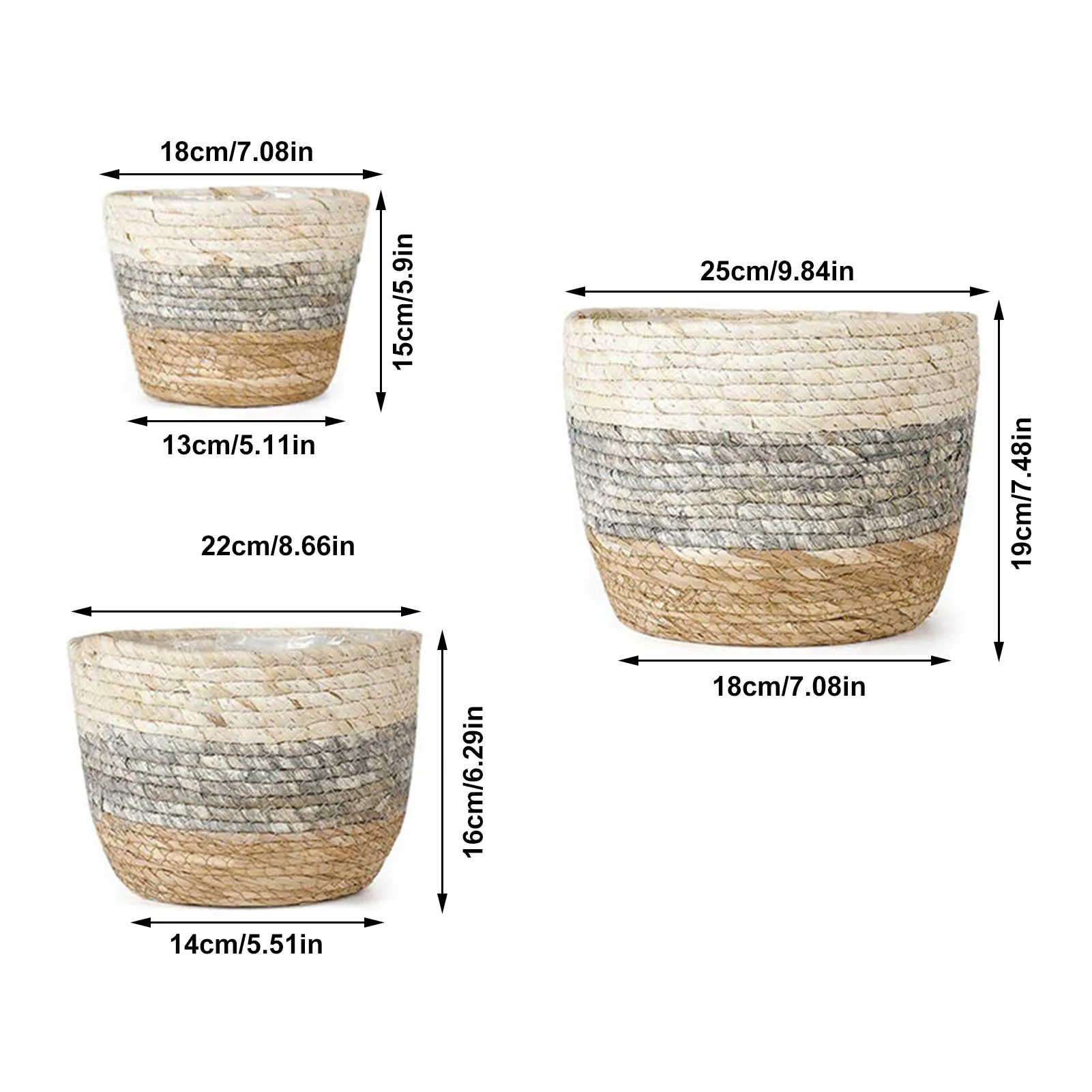 

Hand Woven Planter Basket Flower Pot Cover Equipped With Internal Plastic Lining Durable Natural Flower Pot Planter Decoration