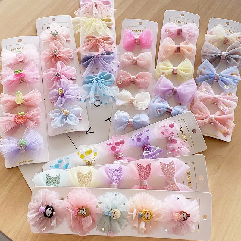 

5pcs Children's Net Yarn Bow Hairpin Set Duckbill Clip Hairpin Hair Accessories Women Jewelry Headbands Tiara Tiaras for Girls