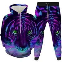 2021 new autumn and winter 3d printed animal tiger hoodie men and women pullover hooded sportswear casual sweater two piece suit