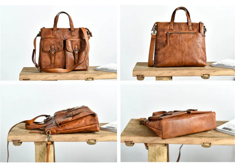 PNDME vintage high-quality genuine leather men's briefcase luxury natural real cowhide work handbag casual brown messenger bags