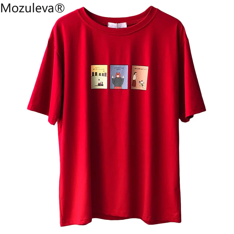 

Mozuleva 2021 Summer Casual O-neck cartoon Print Women Cotton T-shirt Short Sleeve Loose Female Basic Tops Shirt Ladies Tees New