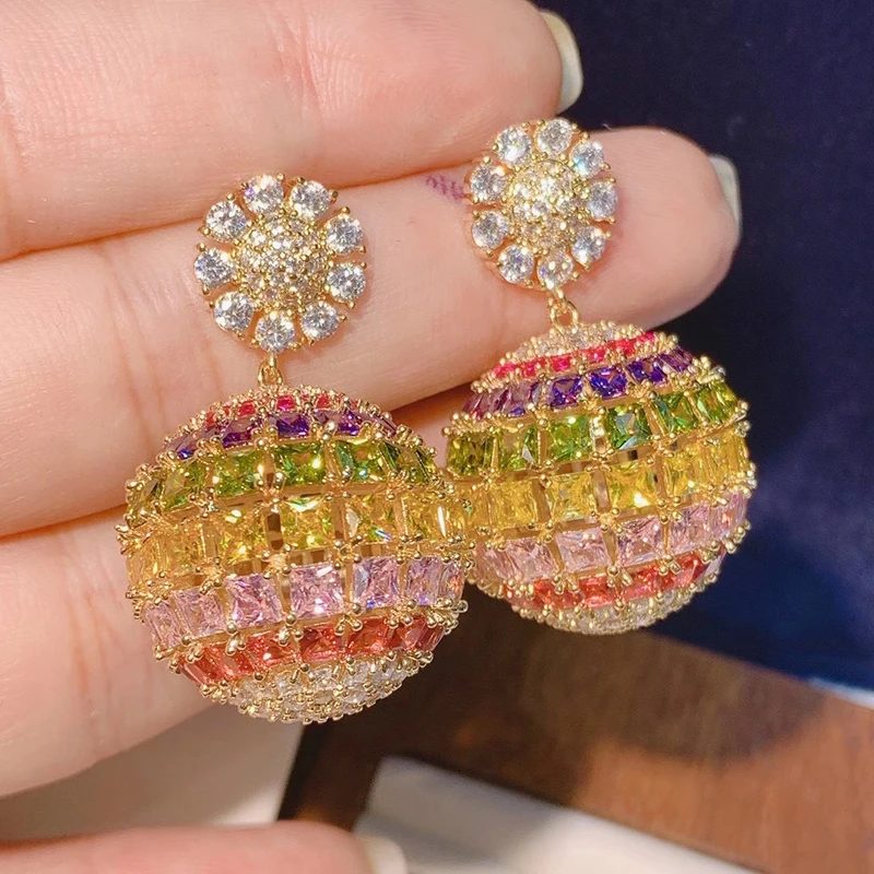 

Роскошные Длинные серьги-шарики из циркония яркого цвета, серебро 925 пробы, 210320-35