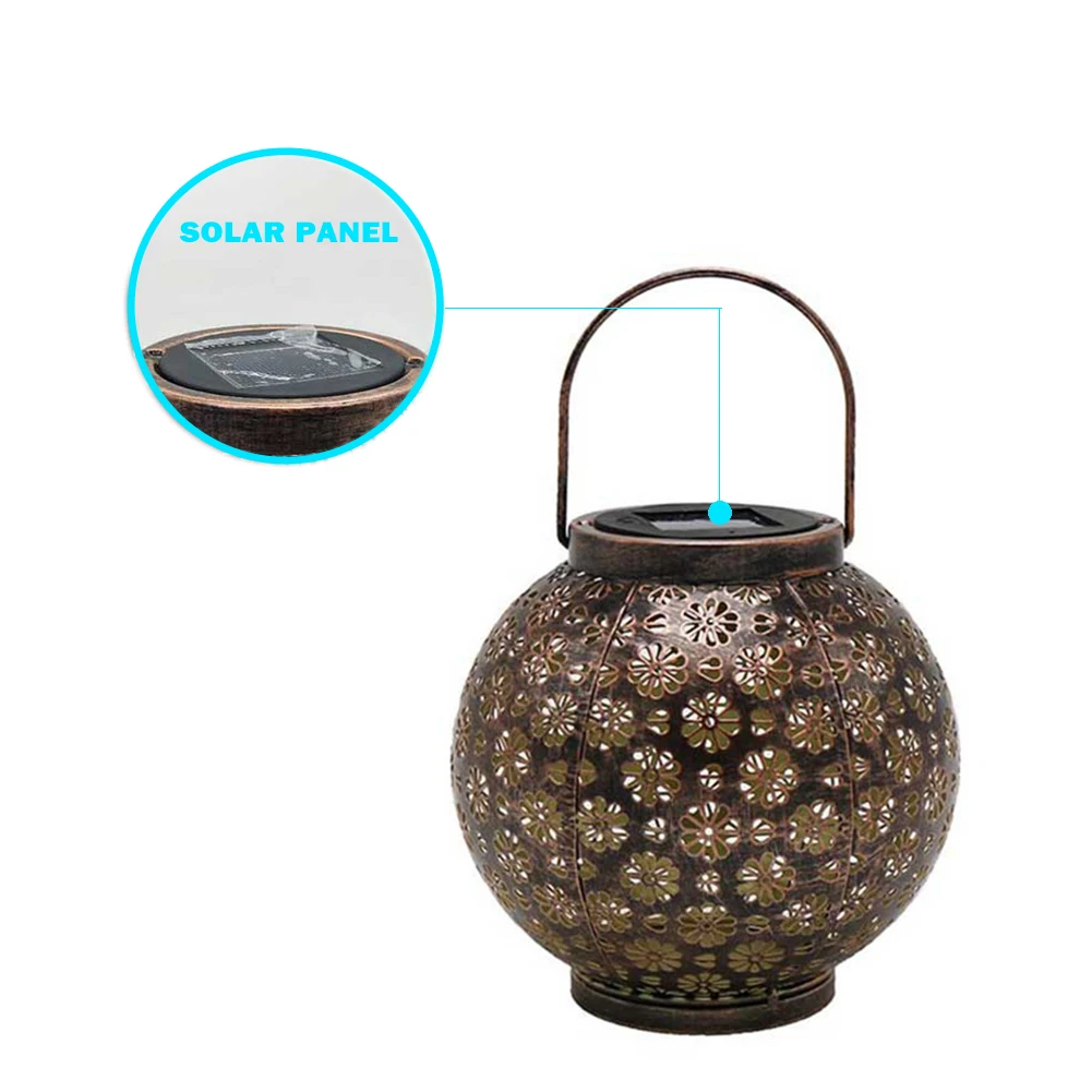 

Lights Metal Lamp Courtyard Decor Yard Home Decoration Metallic LED Solar Light Hollow Lantern Hanging Outdoor Garden