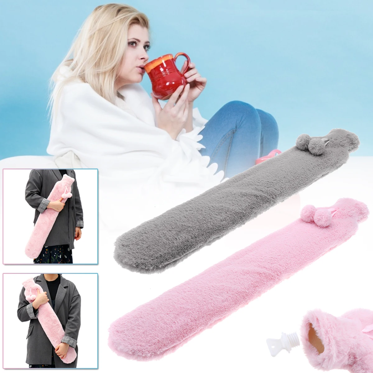 74x14 см розовый серый съемный чехол из меха резиновая бутылка для горячей воды