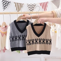 korea baby kids boys v neck sleeveless twist knitted patchwork vest pullover sweater children autumn spring cute clothes outfit