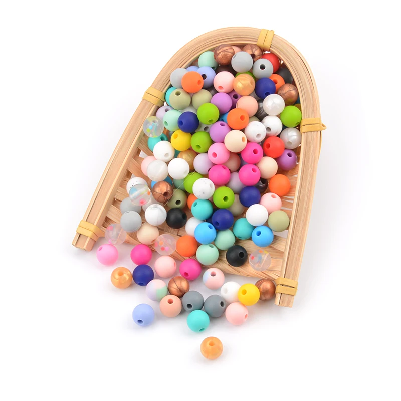 LOFCA-Cuentas de silicona para morder, cuentas sueltas de 9mm, sin BPA, Grado Alimenticio, mordedor para beb&eacute;, fabricaci&oacute;n de collares de joyer&iacute;a DIY, 100 unids/lote-3