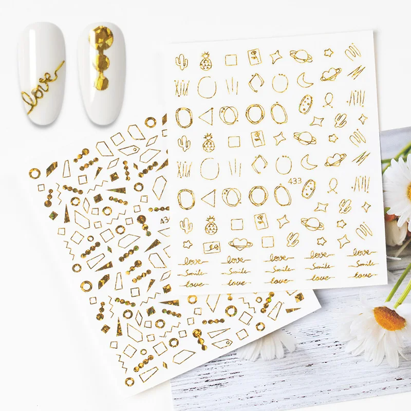 

1PC geometry 3D Nail Stickers moon constellation stickers for nail Slider laser gold DIY Nail Art Decorarion
