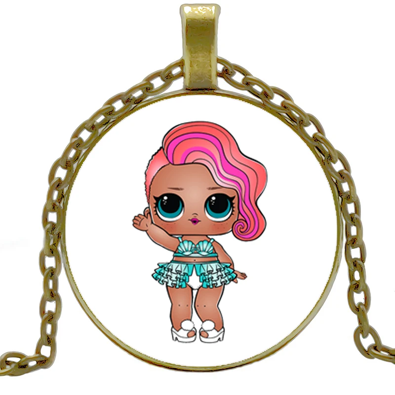 

Retro Glass Necklace cartoon girl necklace fashion animation surrounding glass protruding Pendant Necklace Charm Girl Jewelry