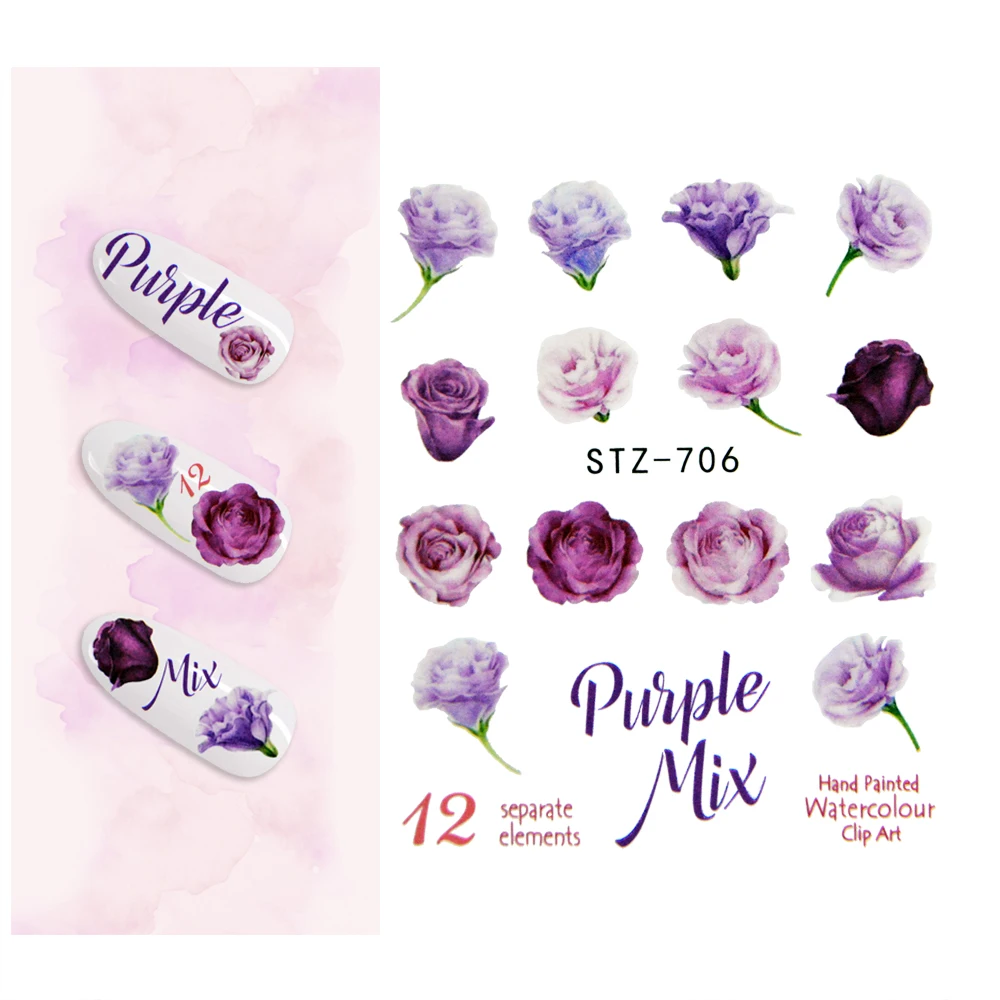 Стикеры для ногтей Patten наклейки цветочные ногтевого дизайна зеленые листья