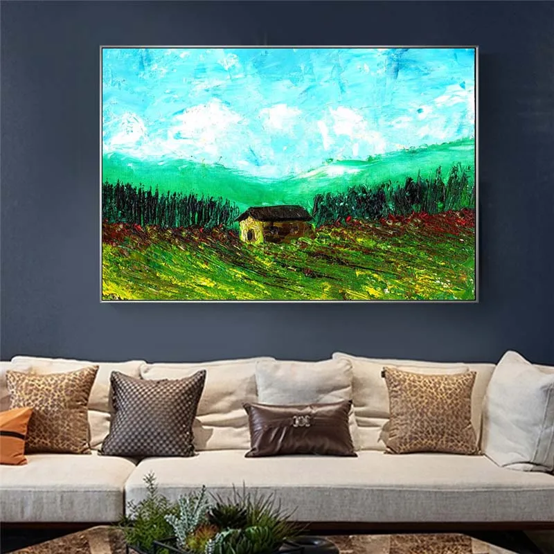 Современная Абстрактная масляная живопись весенний пейзаж холст печатный