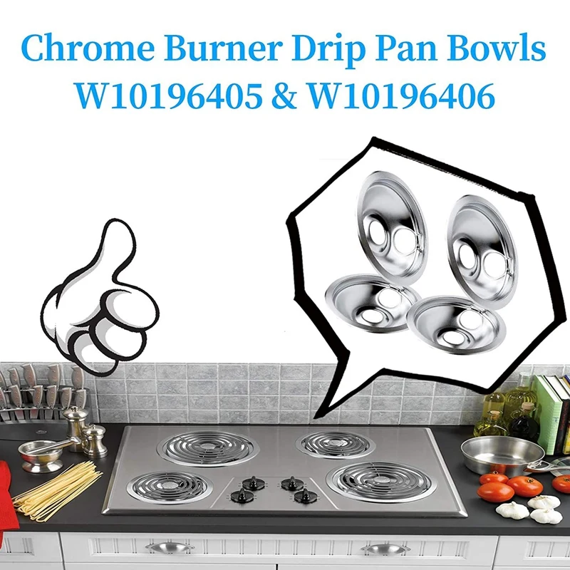 

Range Drip Pans 6 inch W10196406 and 8 inch W10196405 Set Compatible for Whirlpool W10278125 W10196405 W10196406